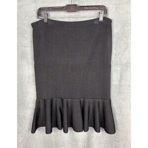 Ralph Lauren Black Label Knit Pencil Skirt Womens Large Black Ruffle Hem Midi